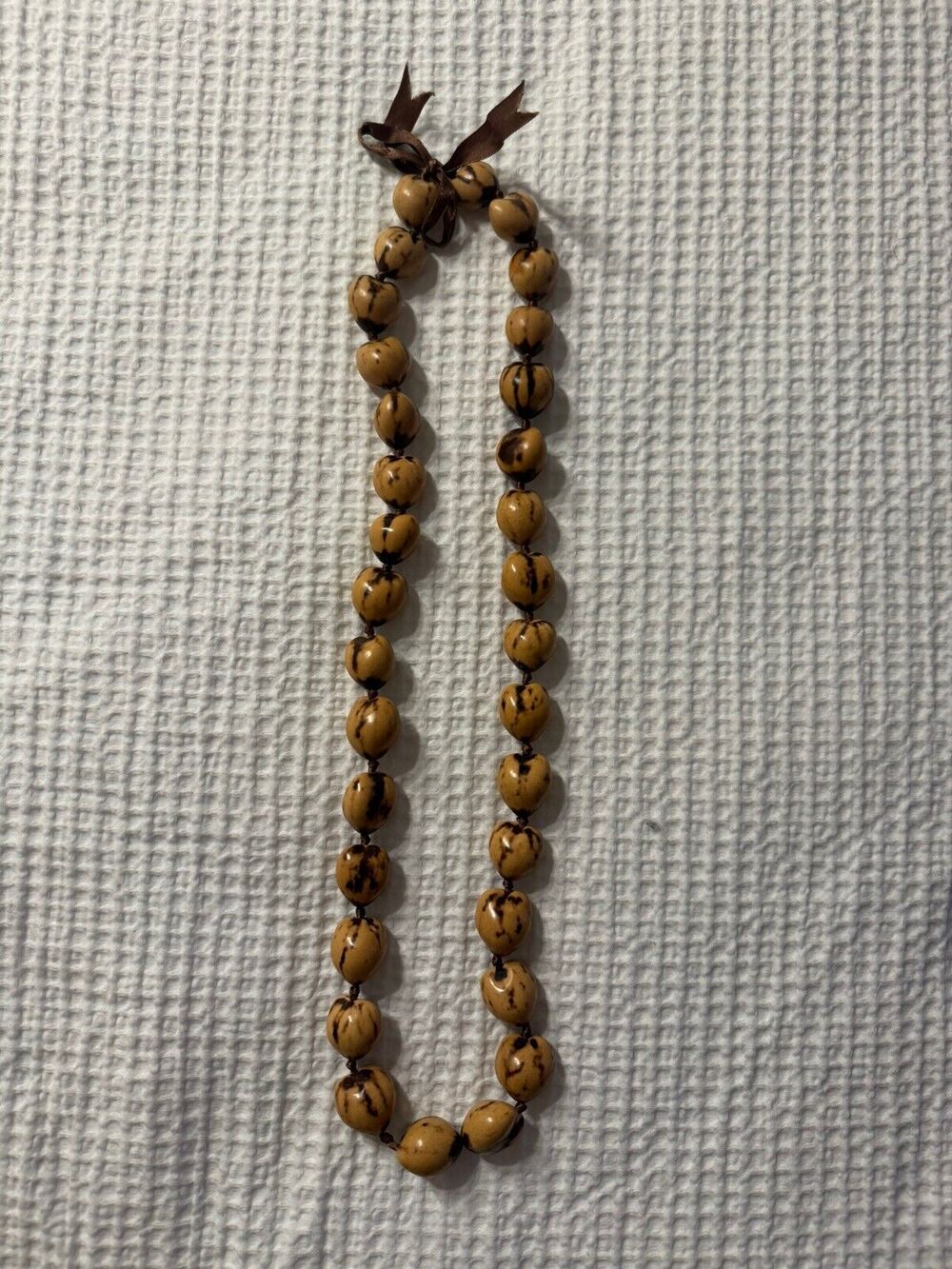 Brown Beige Beaded Long Necklace Bow Tie Tribal Boho Bohemian